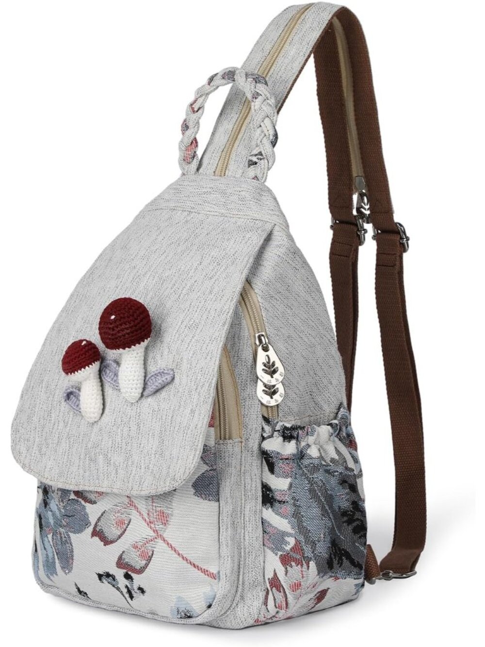 Ladys Convertible Sling Bag, Hand Craft Artisan Purse, Beautiful Mushroom Canvas